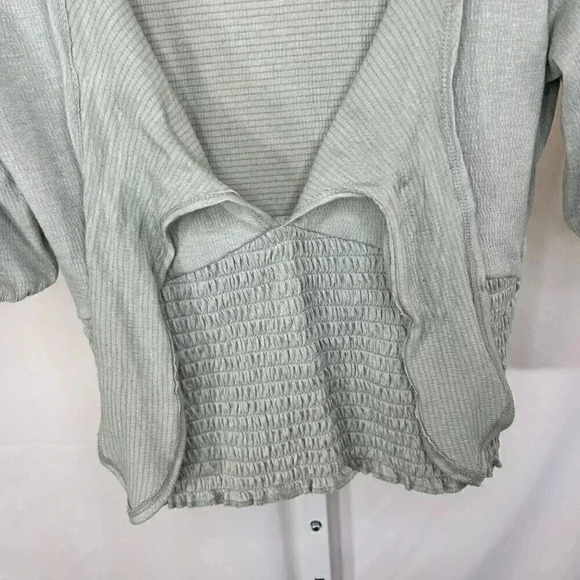 Abercrombie & Fitch Size Small Knit Ruched Tie Top Green Short Sleeve Blouse - Picture 7 of 13